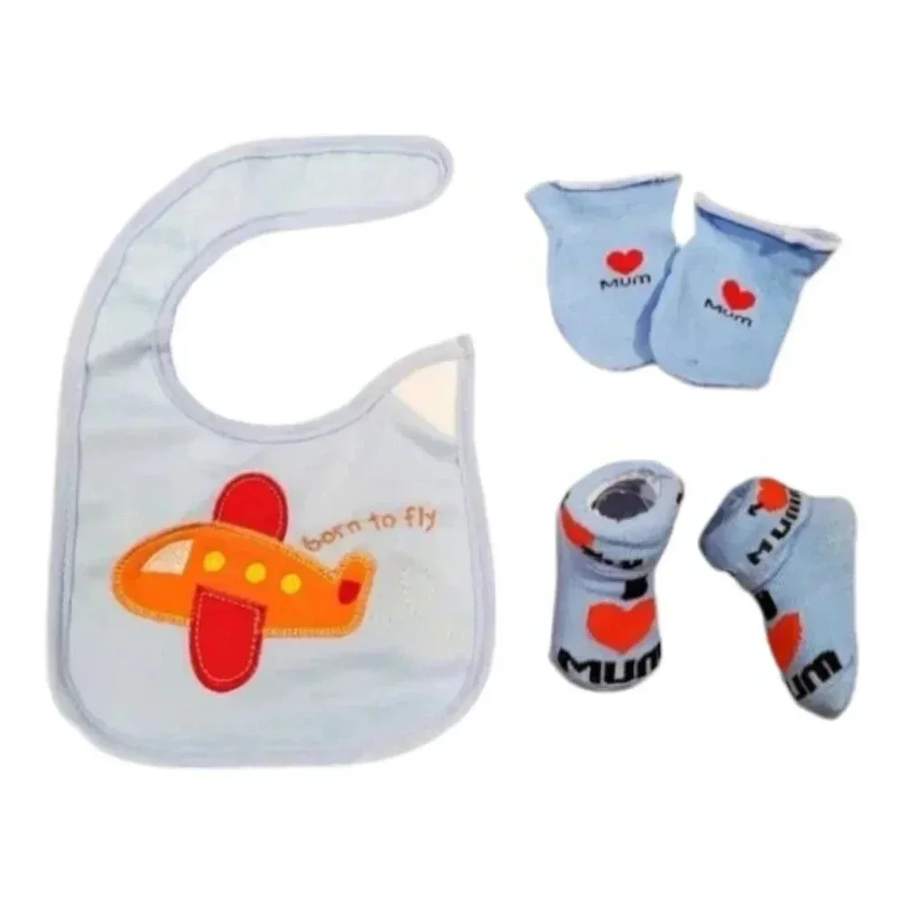 Red Plane Bib, Mittens, Socks Gift Set, Baby Boy Newborn gift set baby essential